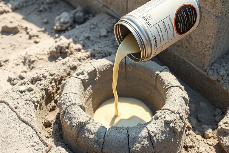 Liquid waterproofing admixture poured into fresh concrete mix