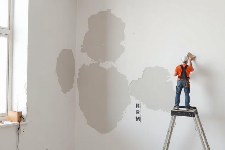 Interior wall with damp patches being treated