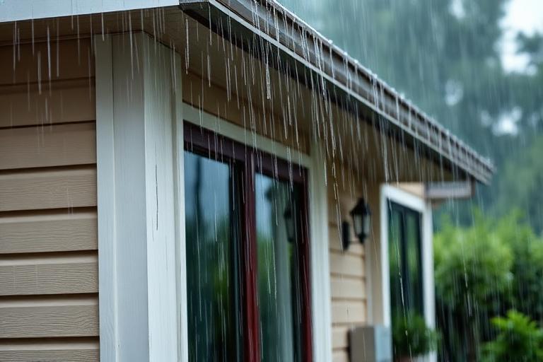 Rain running off a coated exterior house wall