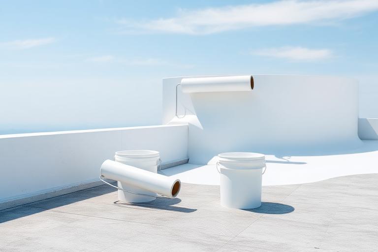 White waterproof coating applied on a concrete terrace roof