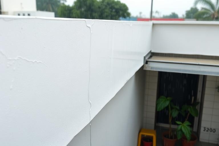 Reflective white protective coating rolled over an exposed concrete surface