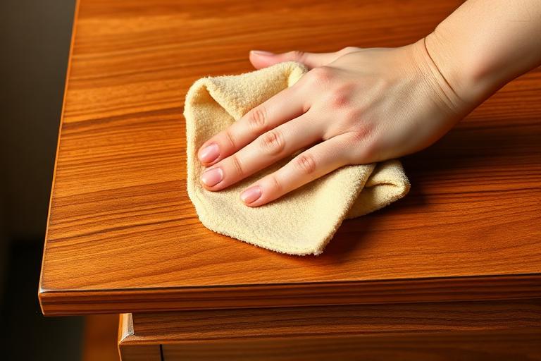 Hand polishing a wooden furniture surface